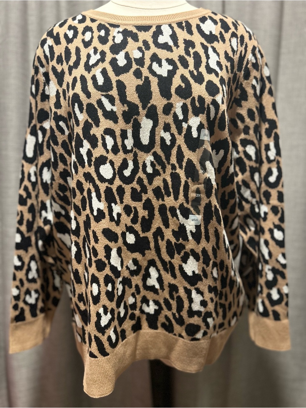 Kim Rogers Leopard Print Crewneck Sweater - Tan/Black/White